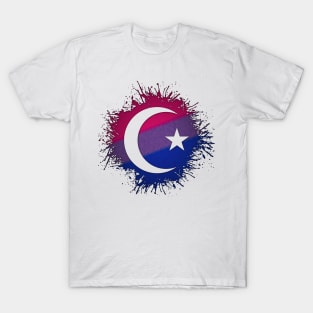 Paint Splatter Bisexual Pride Flag Star and Crescent Symbol T-Shirt